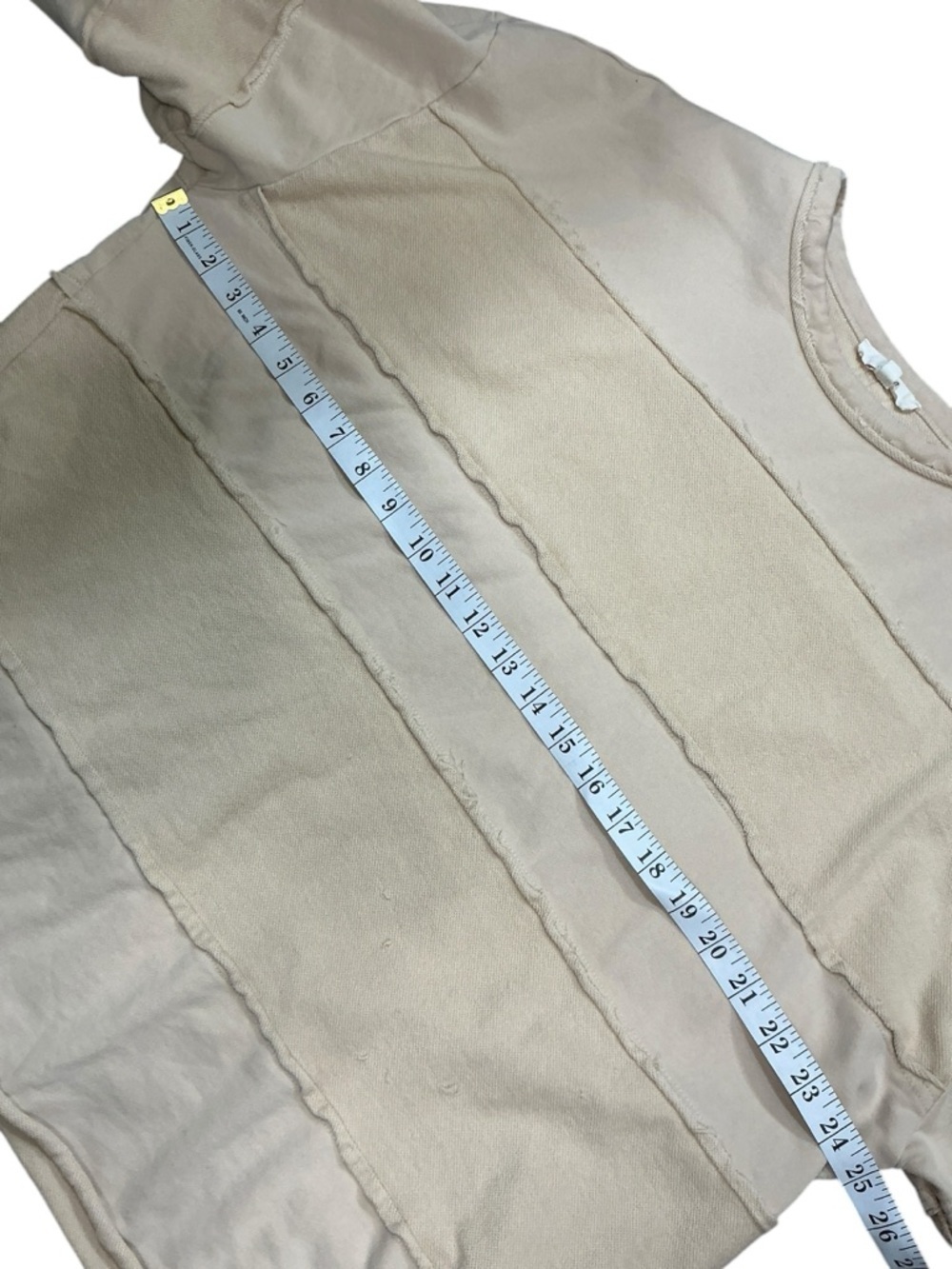 easel Beige Crewneck Sweatshirt Top Raw Hems Heart 3/4 Sleeves - Picture 11 of 13
